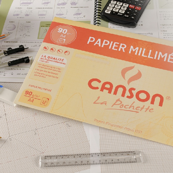 Pochette de 12 feuilles de papier millimétré A4 - 90g - CANSON